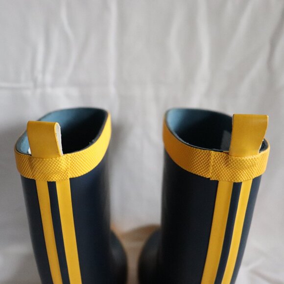 Hatley Kids Classic Slip On Sz 1 Navy Yellow Outdoor Matte Rubber Rain Boots - Picture 7 of 11
